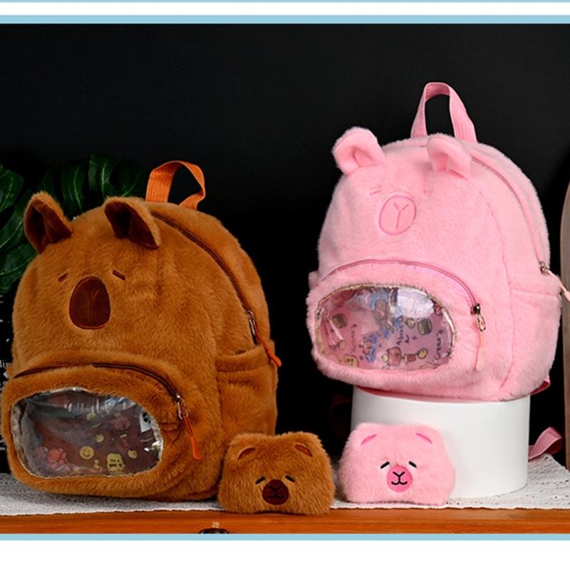 Cartoon Ita Bag Capybara Plush Backpacks Girl School Bag Plush Rucksack Travel Daypack for Girl Women Travel Camping