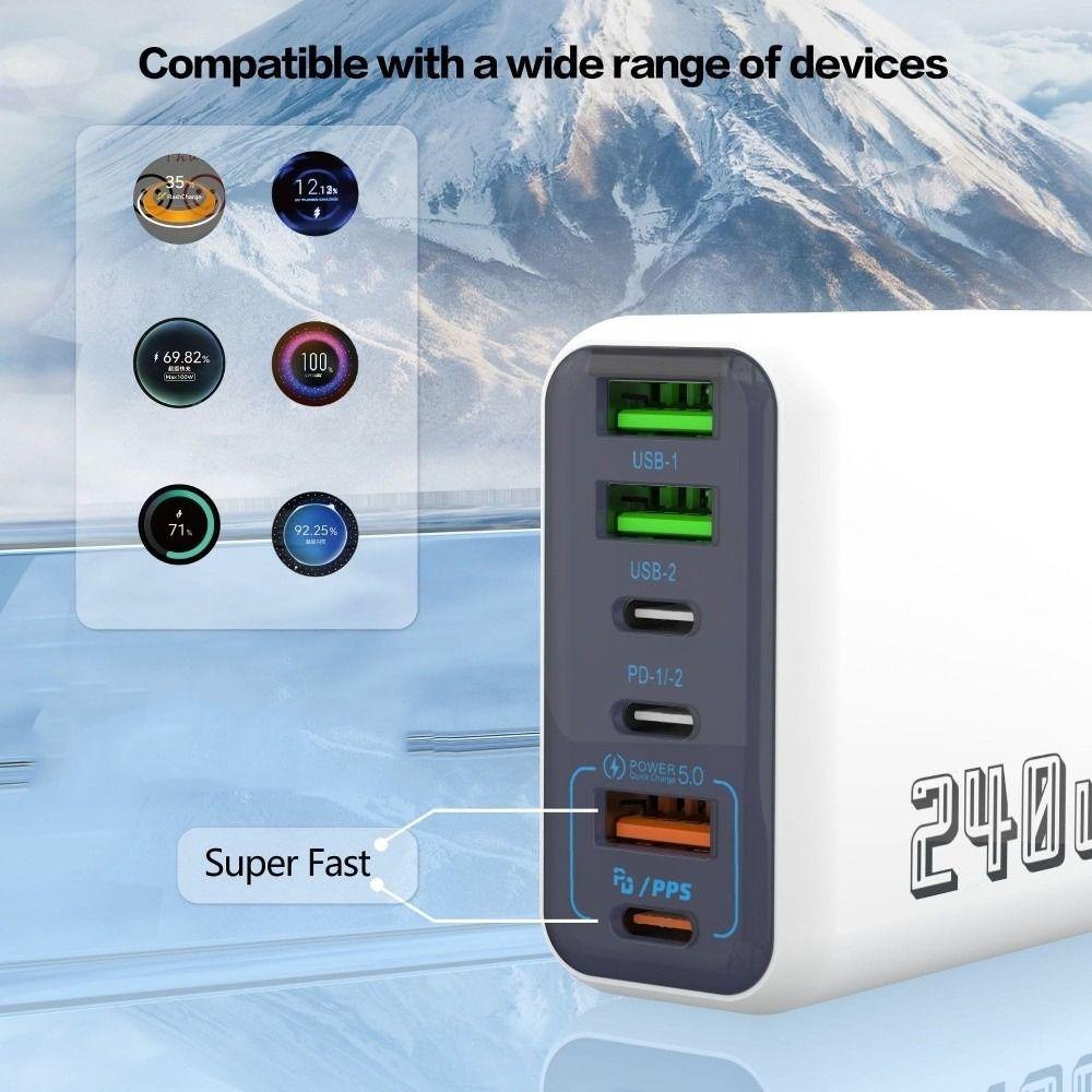Fast Charging 240W Charger Plug 6 Ports Mobile Phone Charger for Huawei/Xiaomi/Samsung