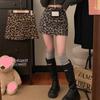 Korean Retro Leopard Print Lambswool A-Line Short Skirt - High Waist Slimming Design