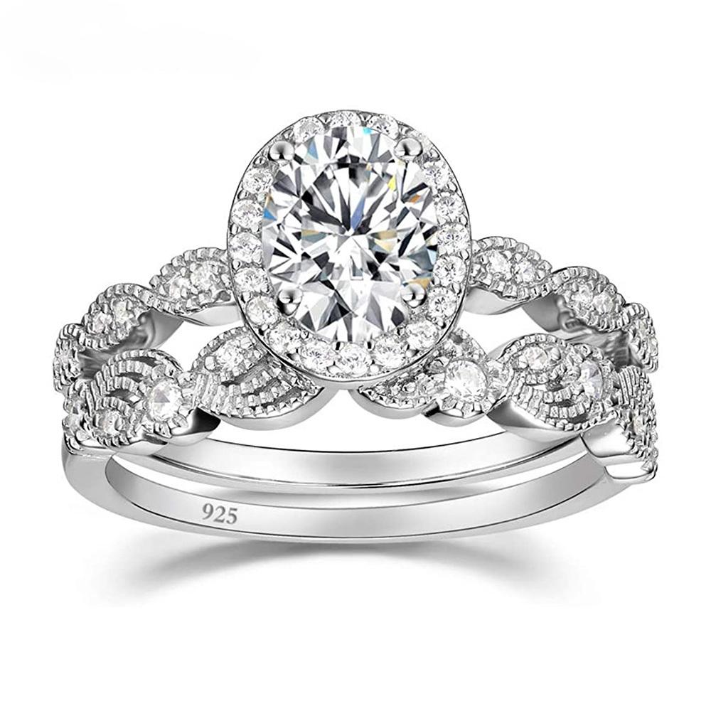 

Наборы свадебных колец из стерлингового серебра 925 пробы 1,5 карата, овальные обручальные кольца с фианитом и цирконием, обручальные кольца для женщин