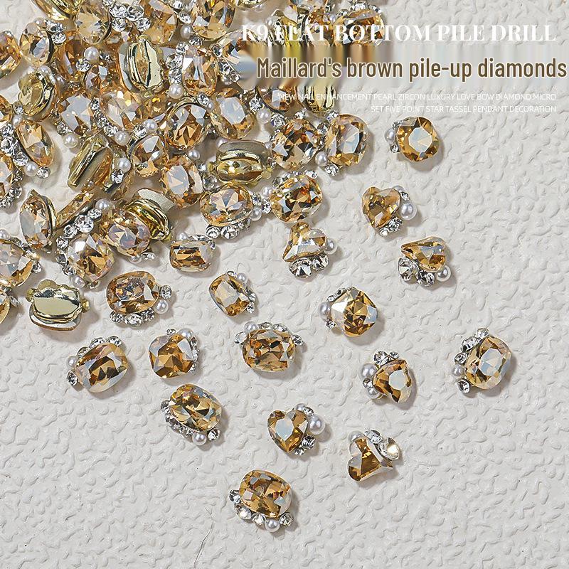 

Champagne Diamond Nail Art Accessories: Sparkling Heart & Axe Designs