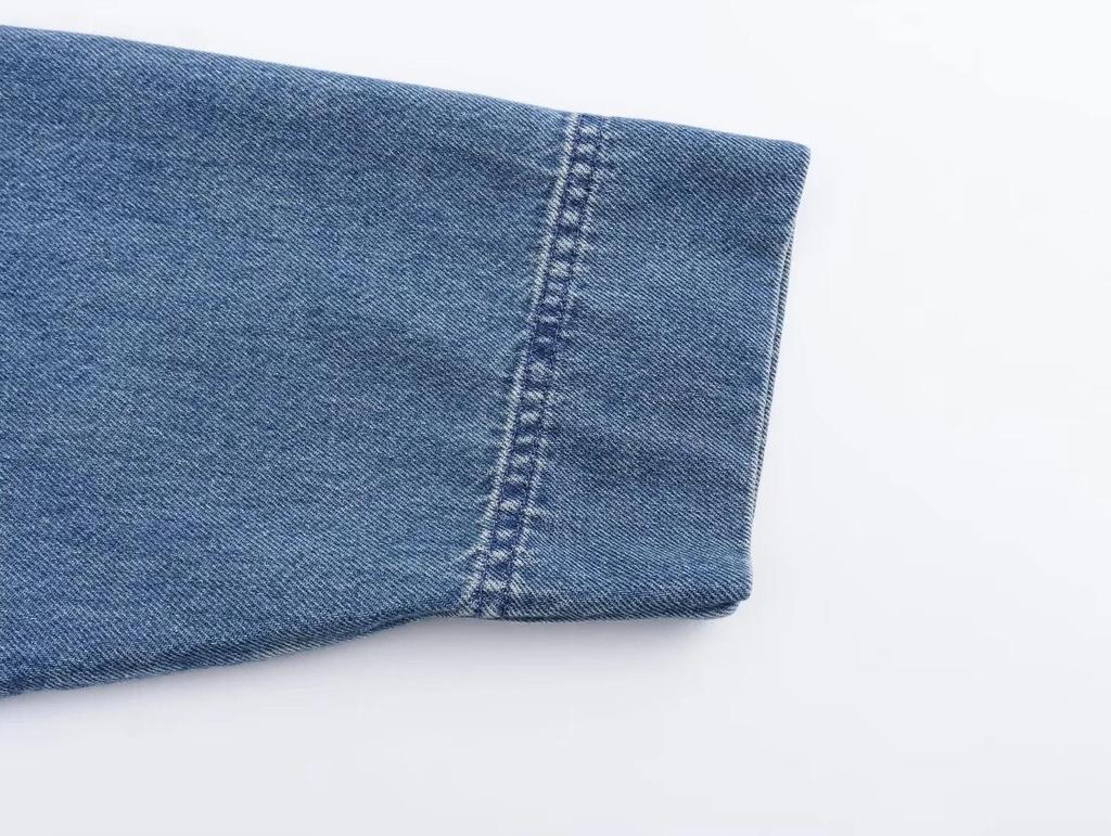 Europejska & Amerykańska Damska Moda Jeansowa Koszula z Obniżonymi Ramionami i Kołnierzem