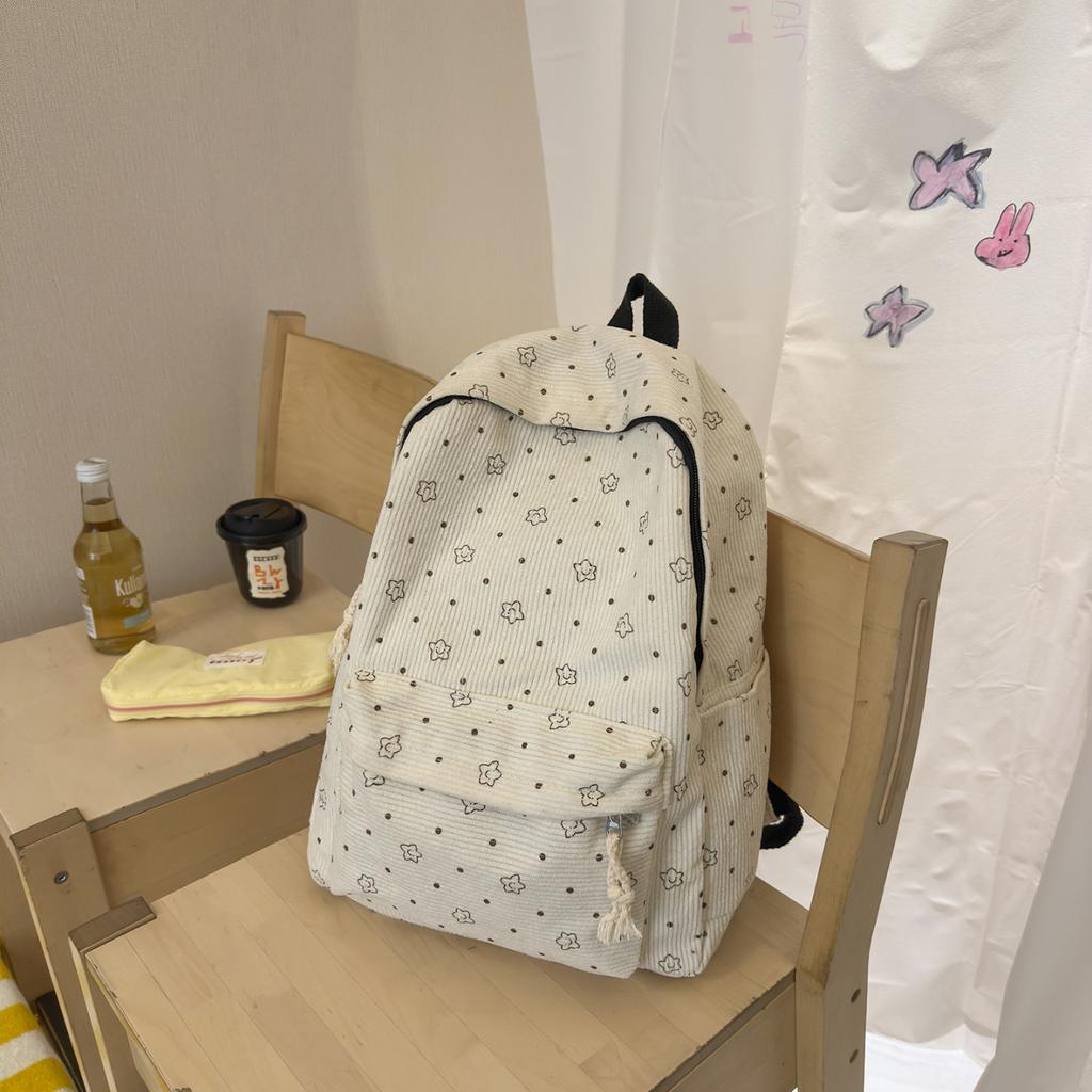 Schoolbag Corduroy Primary School Students Ins Wind School Bag Small Fresh Bow Backpack High School Students Lightweight Travel Backpack