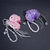 2Pcs Handmade Flower Tassels Keychain Charm Elegant Floral Design Pearls Accent Hanging Decoration for Bag Jewelry Gift