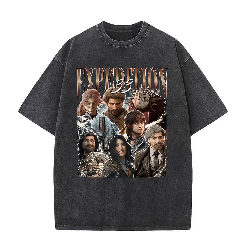 Esquie Game Clair Obscur Expedition  Washed T Shirts Men Women Clothing Fashion Retro Oversized ONeck Short Sleeve Tshirts