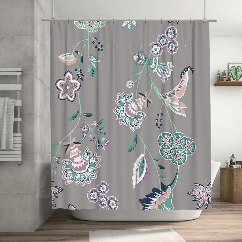 Delightful Floral Shower Curtain Grey Boho Pattern With Birds Butterflies Room Decor Customizable Size Available Ideal Gift For