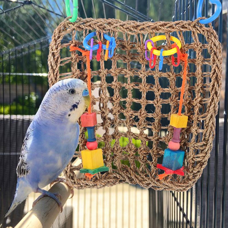 Grass Braided Parrot Chewing Climbing Net Swing Cage Accessories Promote Exercise Coordination for Small Birds Cockatiels