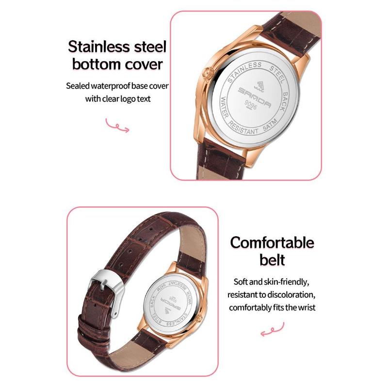 SANDA Womens Watch Original Elegant Simple Quartz Wristwatch Waterproof Luminous Leather Strap Ladies Watches Women's Gift
