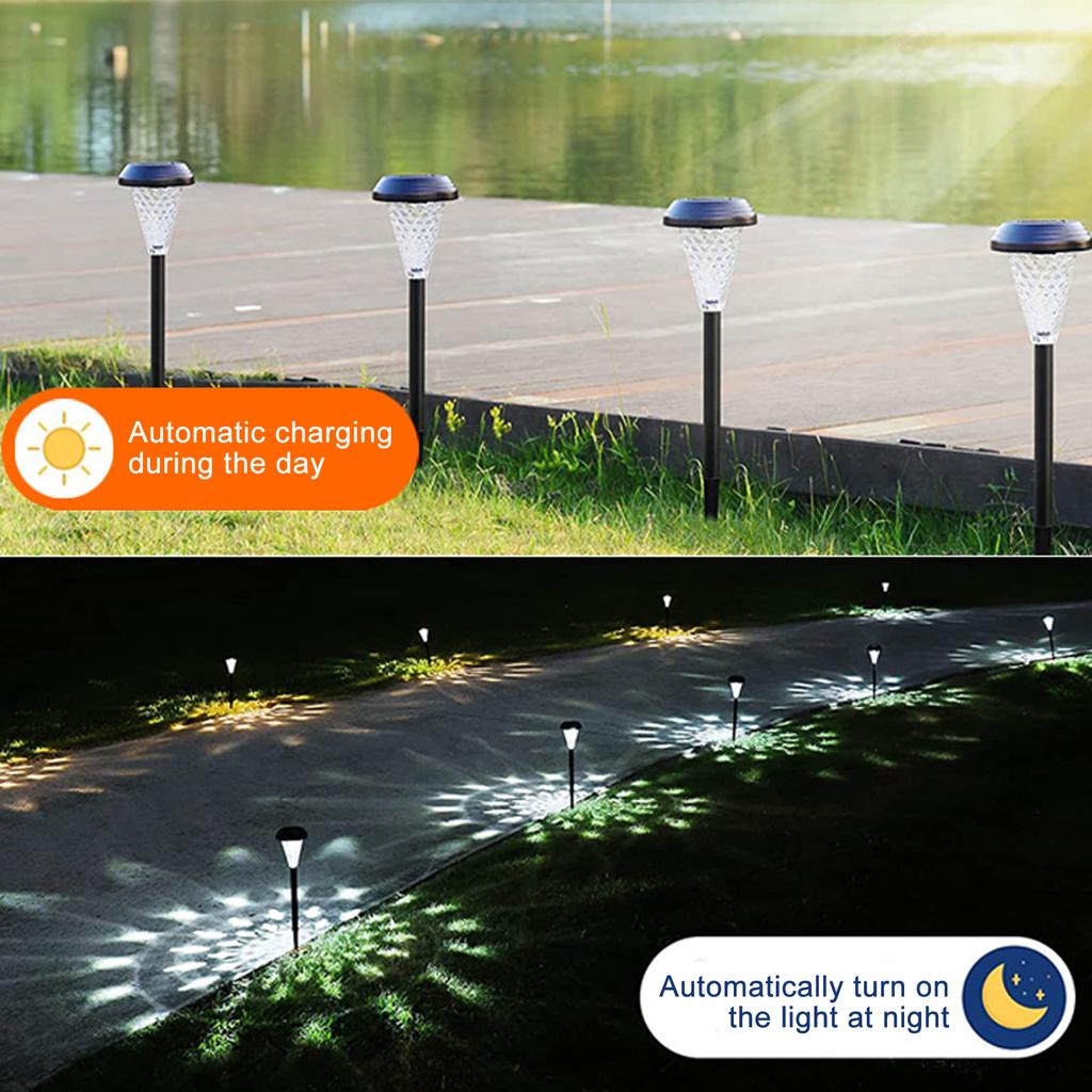 4 Packs Outdoor Lawn Lamp Solar Powered Pathway Light Landscape Decorative Garden Lights Waterproof Glass Lampshade