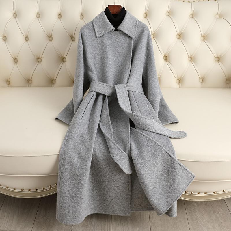 

Double-sided cashmere coat for women s high-end sense, new slim-fitting and thin over-the-knee woolen coat coat S світло-сірого кольору