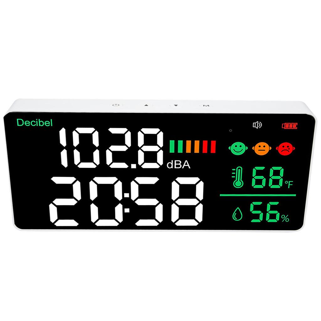 Decibel Meter 30 To 130db Wall Mounted Sound Level Reader 11 Inch LED Time Temperature Humidity Noise Meter