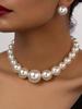3 pieces of women's trendy large pearl earrings, necklaces, jewelry sets, weddings, banquets, parties, and holiday gifts