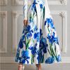 European and American style summer new long-sleeved blue and white porcelain printing long dress dress long dress