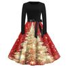 Women's Casual Vintage V-Neck Dress with Christmas Snowflake and Tree Print