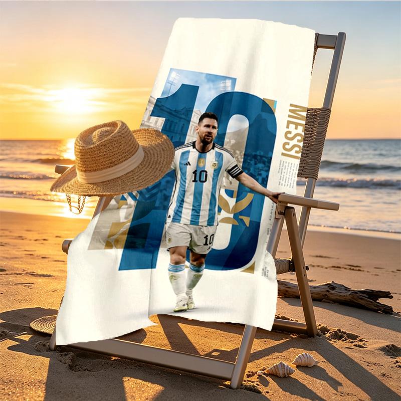 Lionel Messi Print Beach Towel Design, Soft, Lightweight. for Home Bathroom, Spa, Pool, Yoga, Surfing, Camping, Gift for Family, Friend