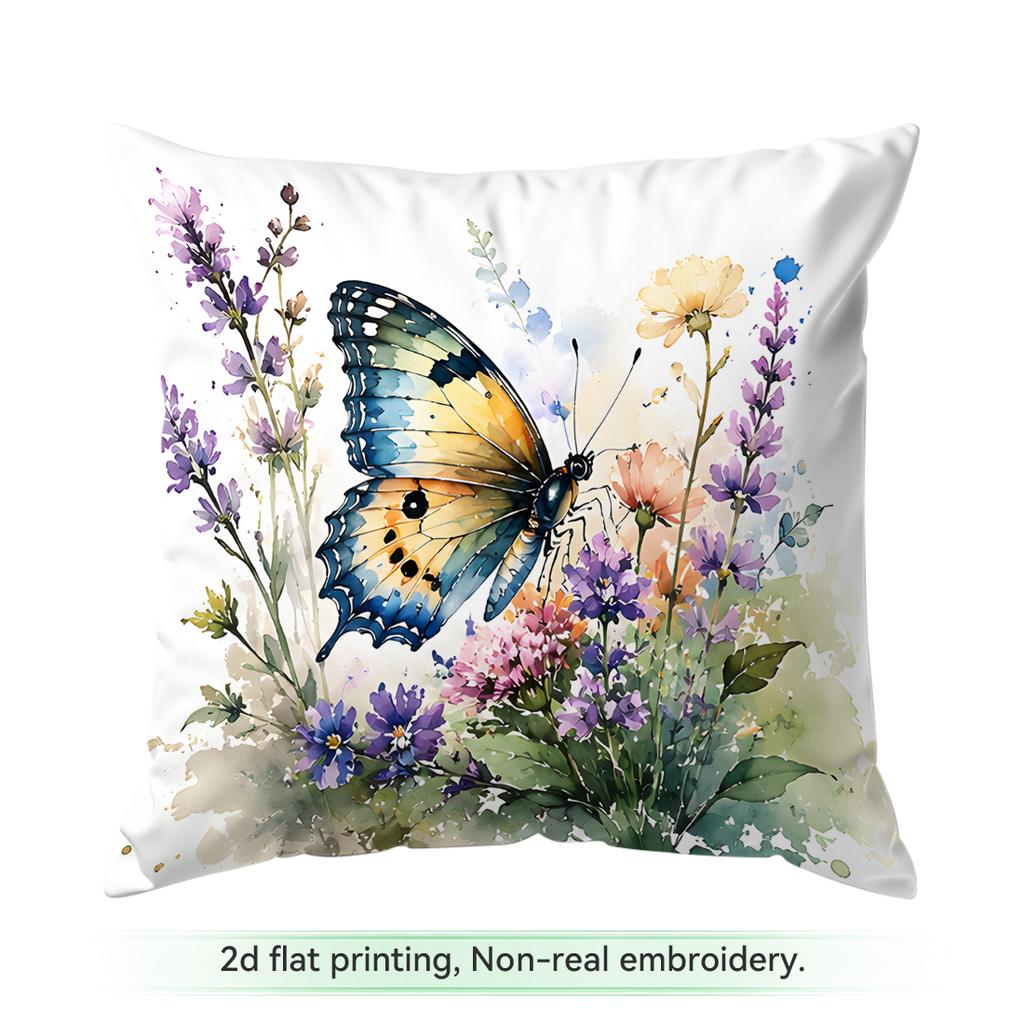 Watercolor Butterfly Flower Cluster Cushions Pillowcase Polyester Cushion Cover Throw Pillow Pillowcover Home Car Sofa Decor