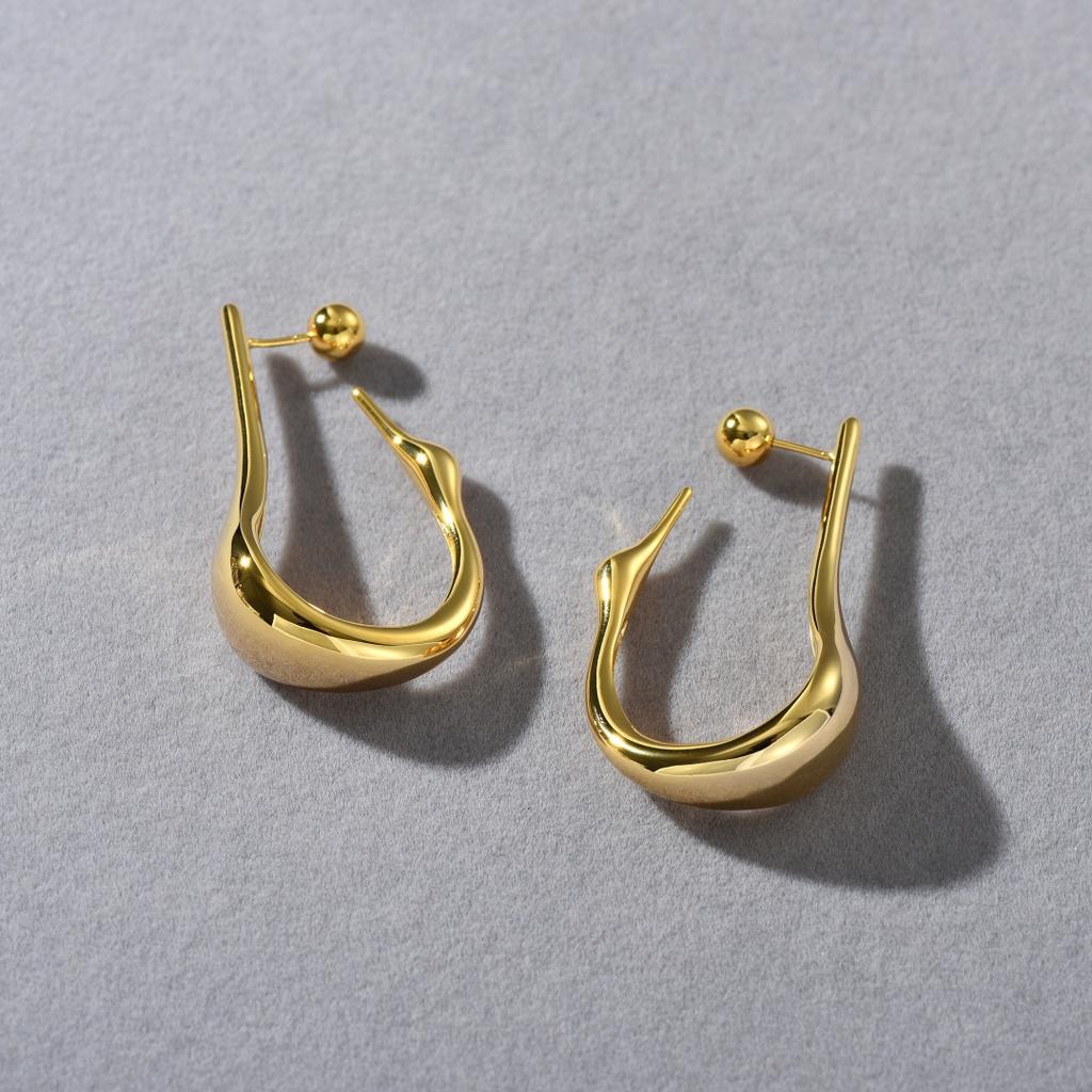 Niche Personalized Copper Plated 18K Real Gold Irregular Line S925 Silver Needle Stud Earrings French Retro Fashionable Earrings Women