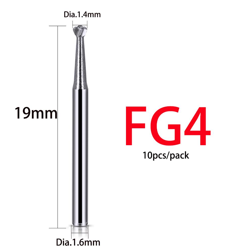 10Pcs/Box Dental Tungsten Carbide Bur Drill Fg 1/2/3/4/5 Round 1.6Mm For High Speed Handpiece Dentistry Burs