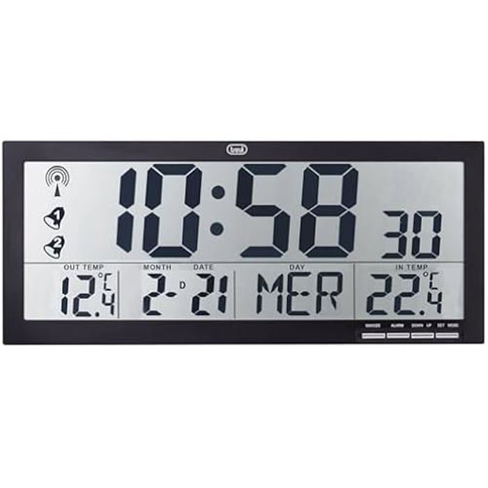 Horloge murale radiocontrôlée - trevi - om 3530 rc - grand écran - thermomètre - calendrier