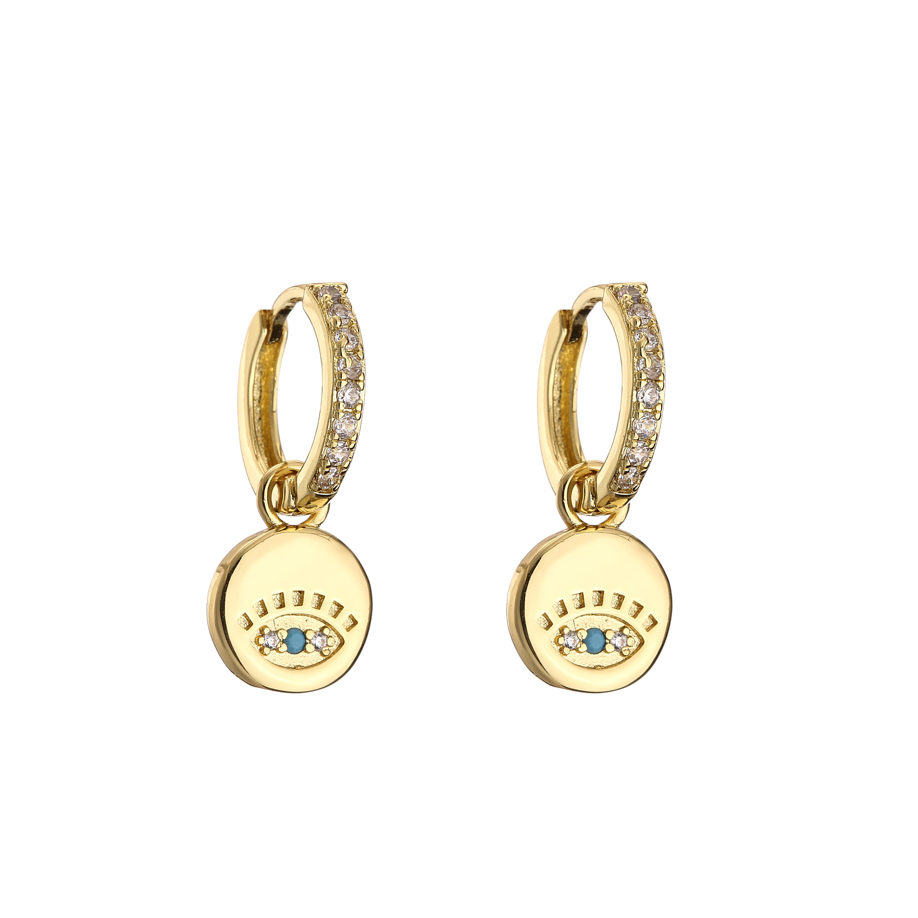HECHENG,1 Pair,Small hoop earrings for women,CZ Eyes Geometric Charm Earrings,Wholesale Dropship