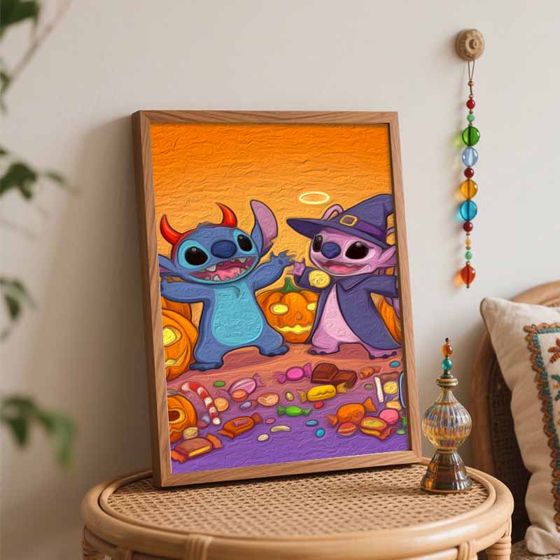 Disney oil painting painting art set Lilo and Stitch halloween theme handmade diy gift home decoration