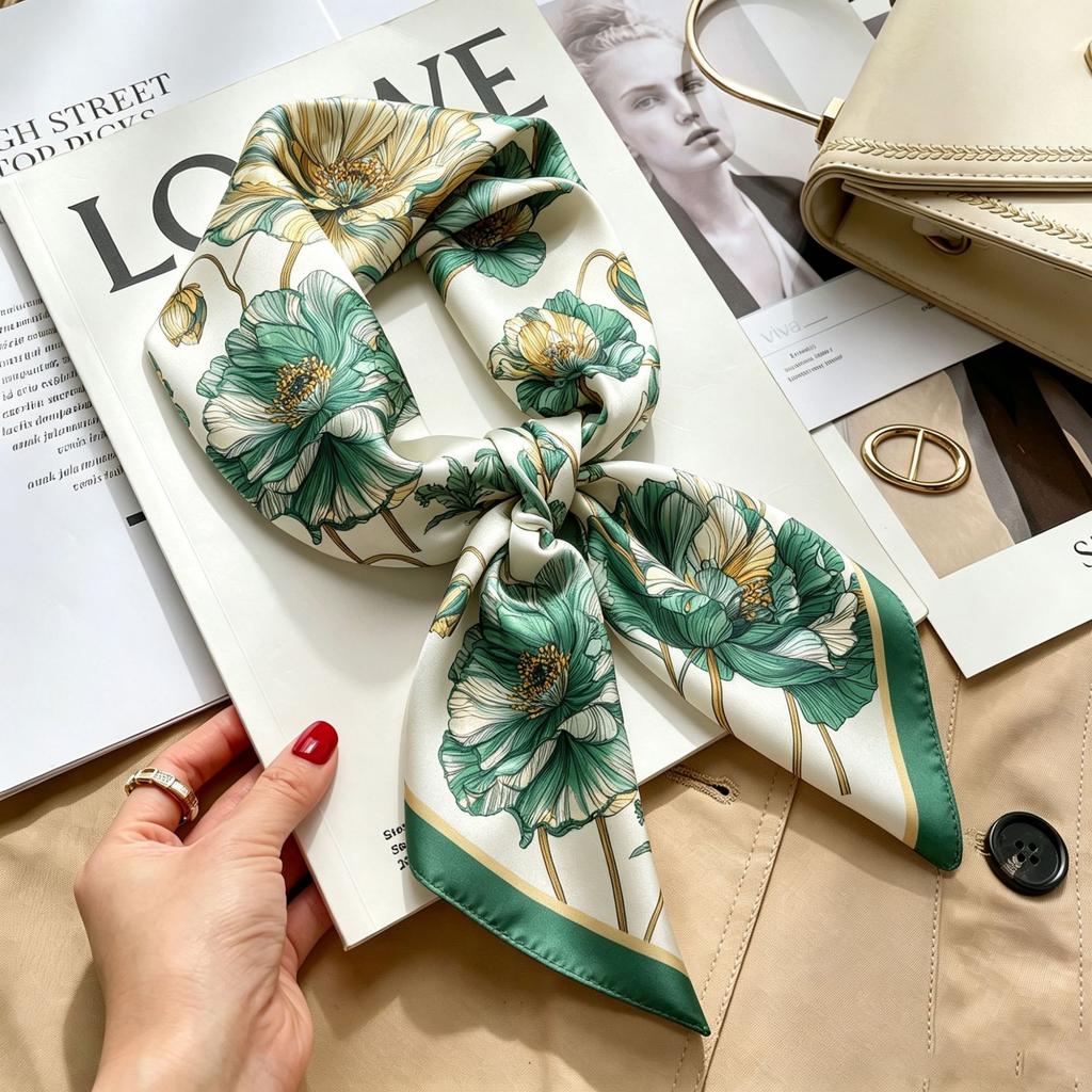 Spring and Autumn thin flight attendant occupation small scarf headscarf small square scarf female foreign style literary Korean versatile cartoon sil