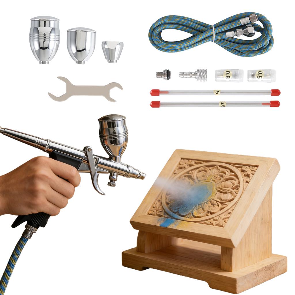 Dual Action Gravity Feed Spray Gun All-Purpose Airbrush Set Double Action Feed Spray Gun For Nail Art/Cake Making/Model Painting
