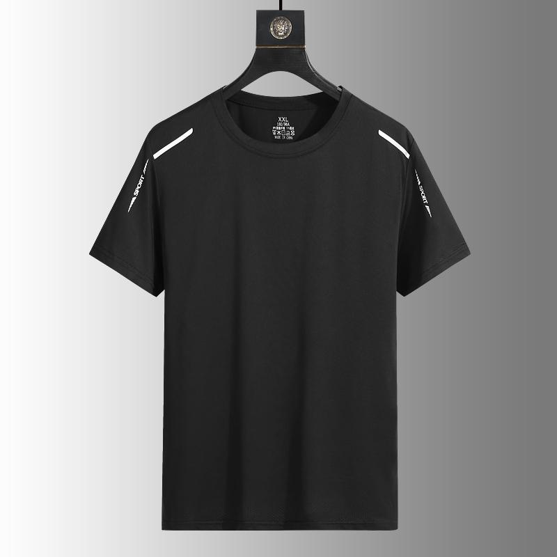 Men's Silk Ice Round Collar T-shirt, Simple Running Fitness Suit, Breathable Thin T-shirt, Quick Dry T-shirt, Summer