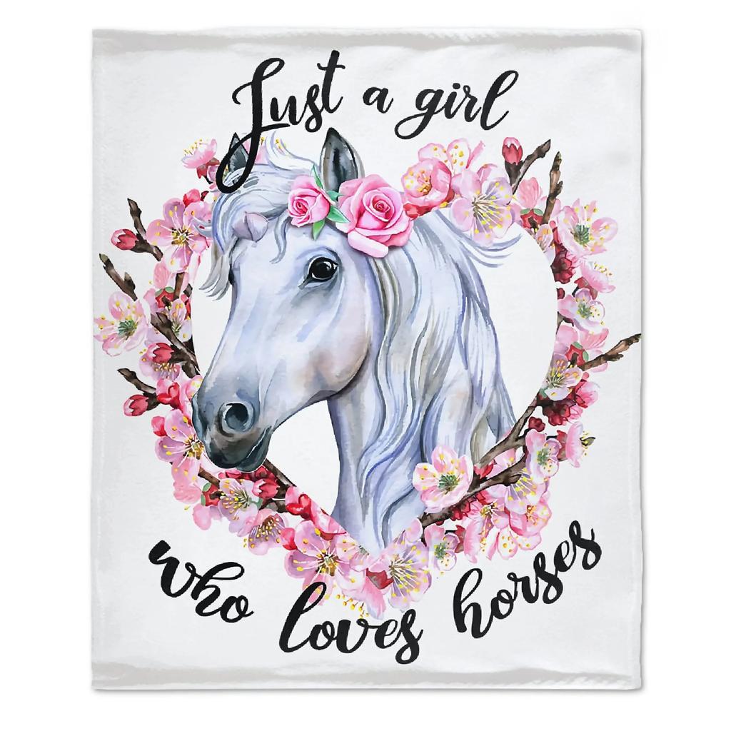 Horses Blankets Coral Fleece Plush Summer Nature Wild Animals Portable Lightweight Throw Blankets for Home Car Bedspreads