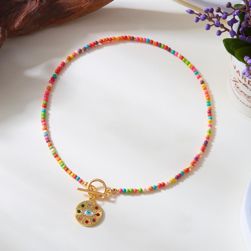 Vintage Mystical Evil Eye Necklace for Women Bohemian Rice Pearl Rhinestone Heart Pendant Necklace Party Jewellery Accessories