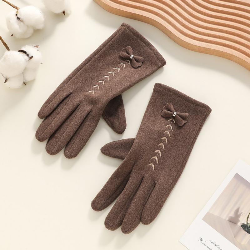 Warm gloves women's fleece cold-proof outdoor riding electric car rabbit down bow autumn and winter gloves
