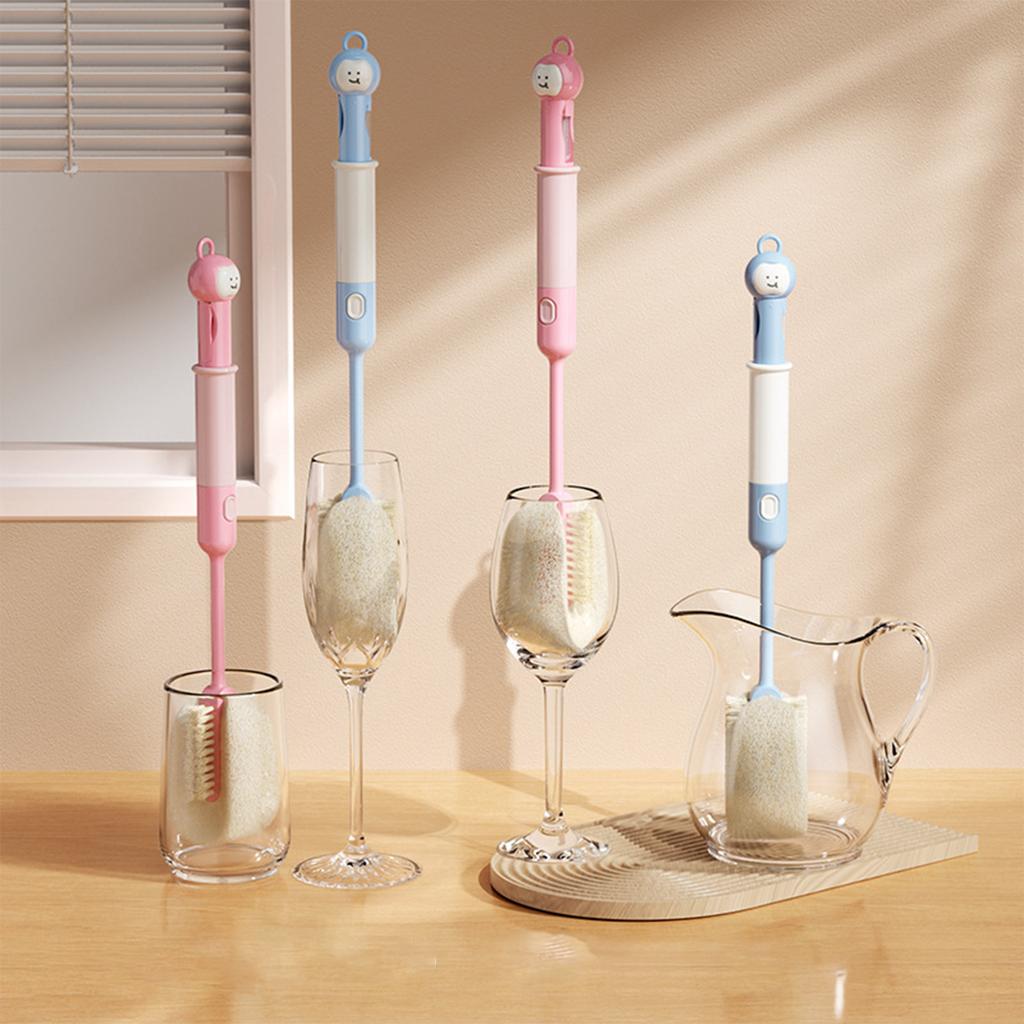 Long Handle Cleaning Brush with Six-in-One Design Soft Sponge and Bristle Head for Bathroom Kitchen and Household Use Durable and Easy to Use