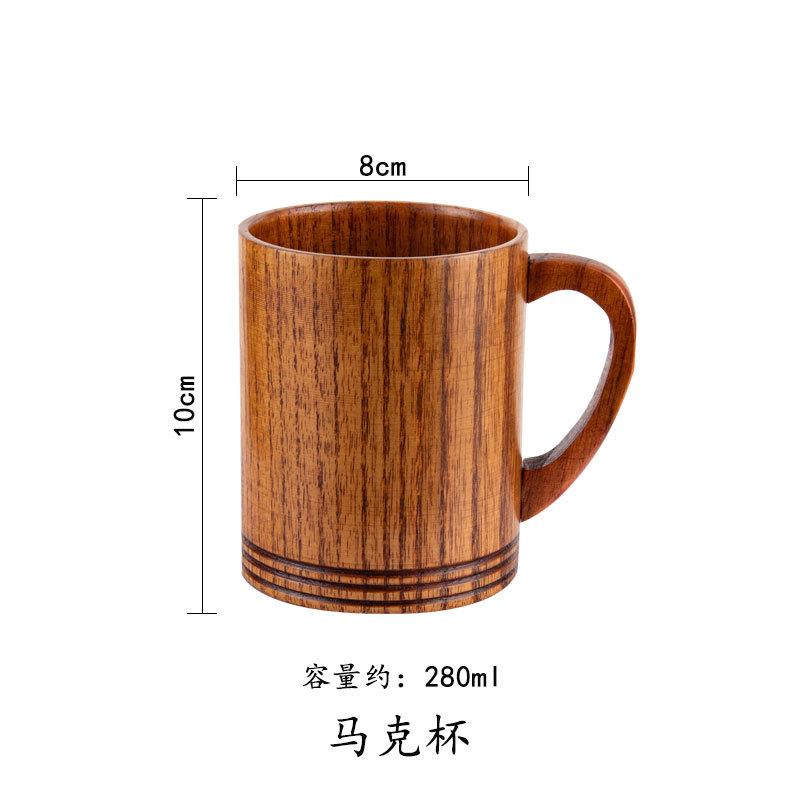 Copos de Madeira Barrigudos Estilo Japonês Copo para Leite Água com Alça Caneca para Café Cerveja Chá Feito à Mão Natural Cozinha Bar Copos para Bebida