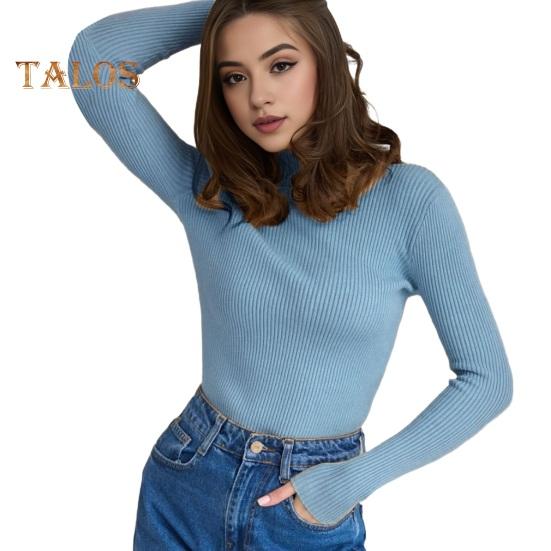 Женская трикотажная рубашка с короткими рукавами и высоким воротником, однотонная, облегающая, с короткими рукавами, теплая трикотажная одежда в рубчик синий