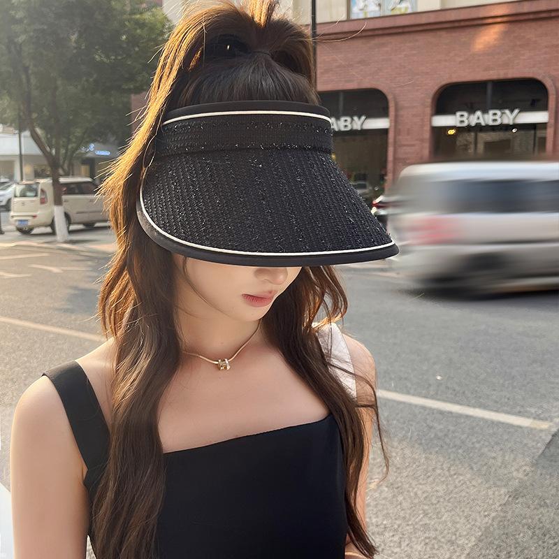 Spring and summer new Xiaoxiangfeng tweed hat, socialite style sun protection and sunshade foldable empty top hat