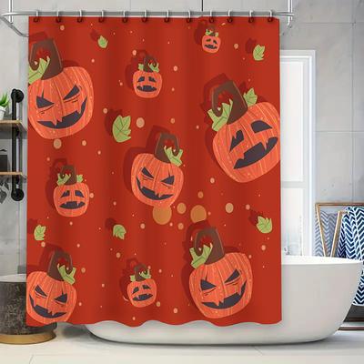 Spooky Halloween Pumpkin Shower Curtain Set For Bathrooms Decorative Fall Bathroom Liner With Red And Green Leaves Pattern