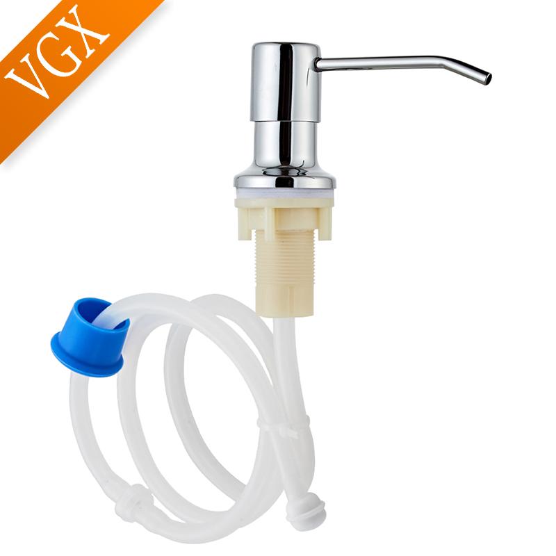 VGX Iiquid Soap Dispenser With Extension Tube Kit and Bottle 304 Stainless Steel Pump Head For Kitchen Sink Bathroom Accessories