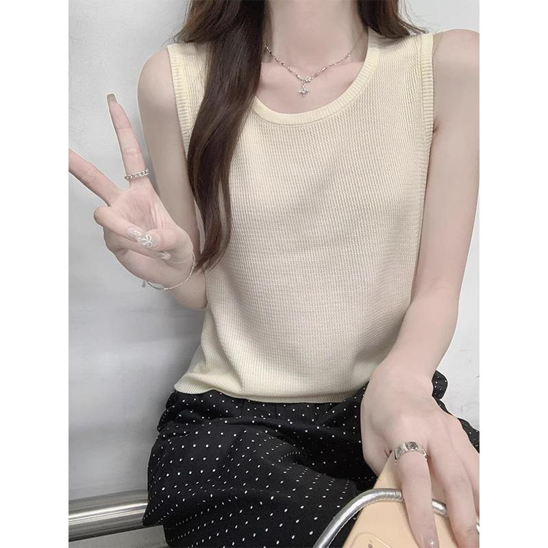 

Летний новый стиль французский полосатый U-образный вырез из ледяного шелка тонкий жилет подтяжки женский утягивающий трикотажный топ без рукавов One Size