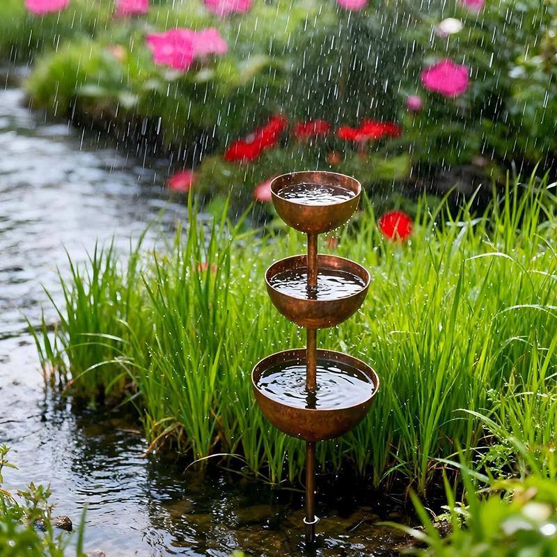 Plant Support Metal Garden Ornament,Garden Stake With 3-Tiered Water Bowls, Bee Bird Water Feeder Bath, Outdoor Yard Patio Decor