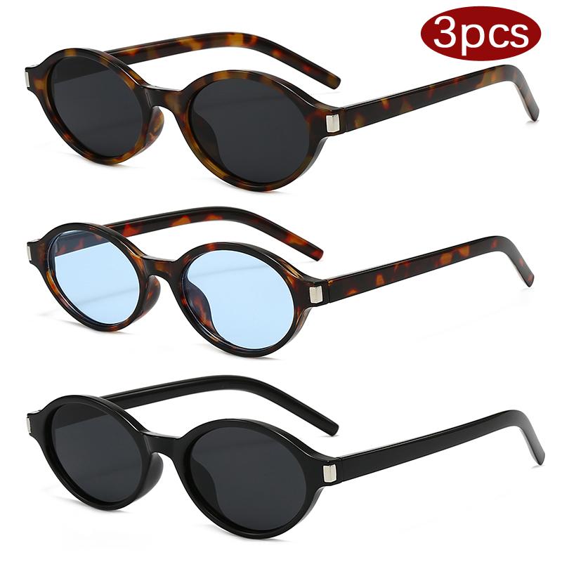 

3pcs Trendy Retro Oval Rivet Sunglasses For Women Fashion Brand Designer Multi Color Sun Glasses Small Frame Unisex Shades