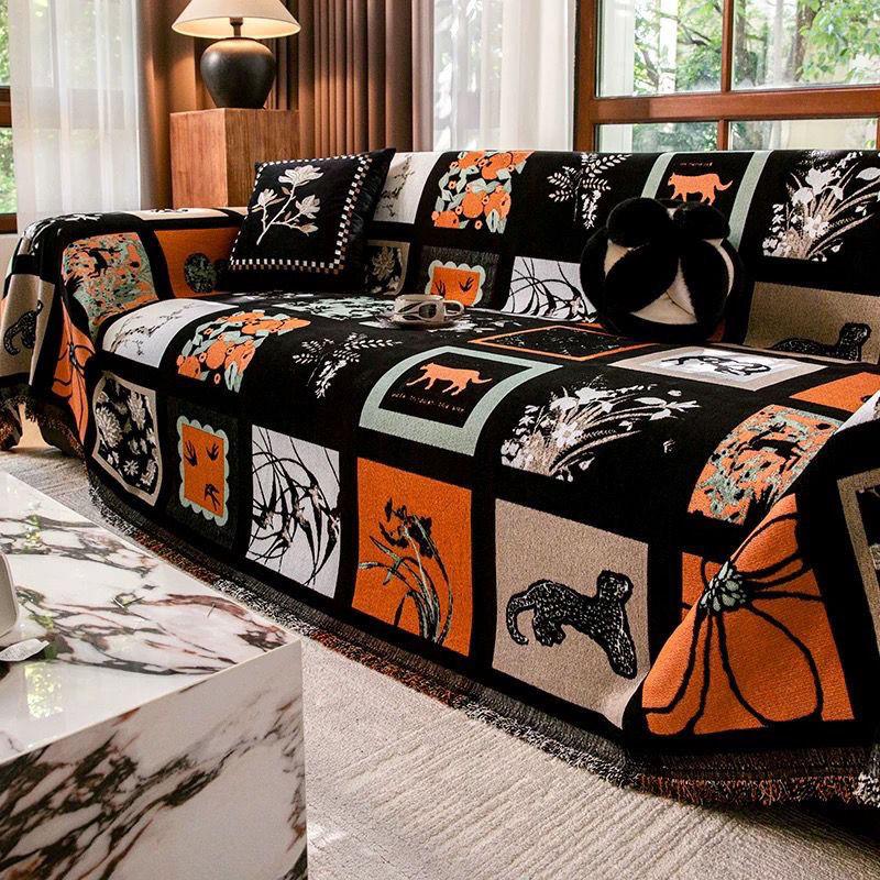 

1 шт. Чехол для дивана Китайский антикварный Легкая роскошь Высококлассный Черный Коровья кожа Подушка для сиденья дивана Цельный Всевключающий Четырехсезонный Плед 180X130CM