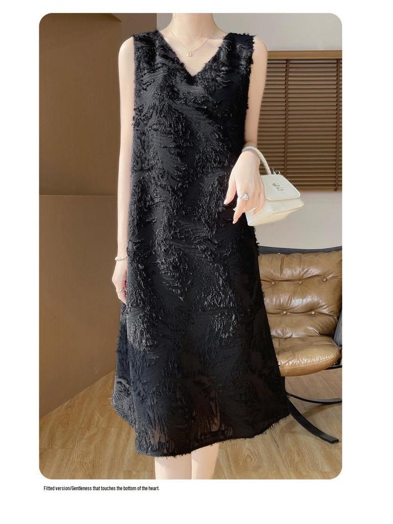 Silk Satin Women's V-neck Sleeveless Cut-out Midi Dress - Summer 2025 Collection