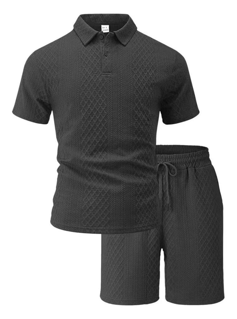 Men's Summer Jacquard Fabric Casual Polo Shirt & Shorts Set