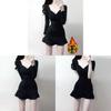 Black Knit Fabric Short Sleeve Mermaid Skirt With Ruffles For Summer Casual Wear