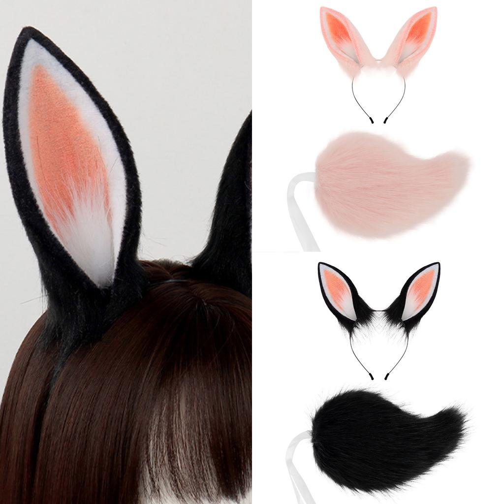 Rabbits Costume Accessories Plush Ear Hairband Tail Halloween Costume Accessories Set for Kid Girl Halloween Cosplay