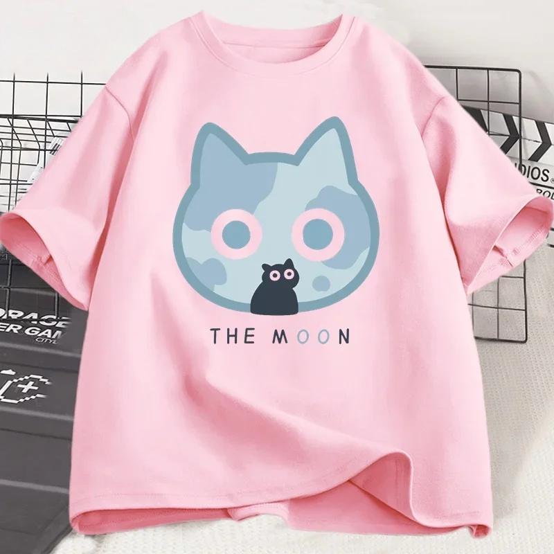

Детская футболка Луна Очаровательная Милая Футболка с Черным Котом для Девочек Мальчиков Мультяшная Футболка с Коротким Рукавом Свободная Футболка Унисекс Одежда 2T(90cm)