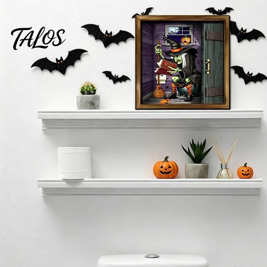 Removable PVC Wall Art Halloween Skeleton Art, Funny Bathroom Toilet Decal with Ghost Clown, Skull Decor for 2D Wooden Sign, Spooky Waterproof Sticker