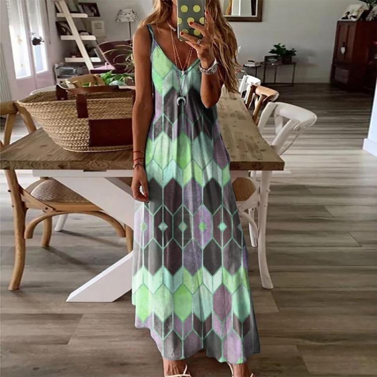 2026 Summer Printed Camisole Vest Casual Long Skirt Jumpsuit