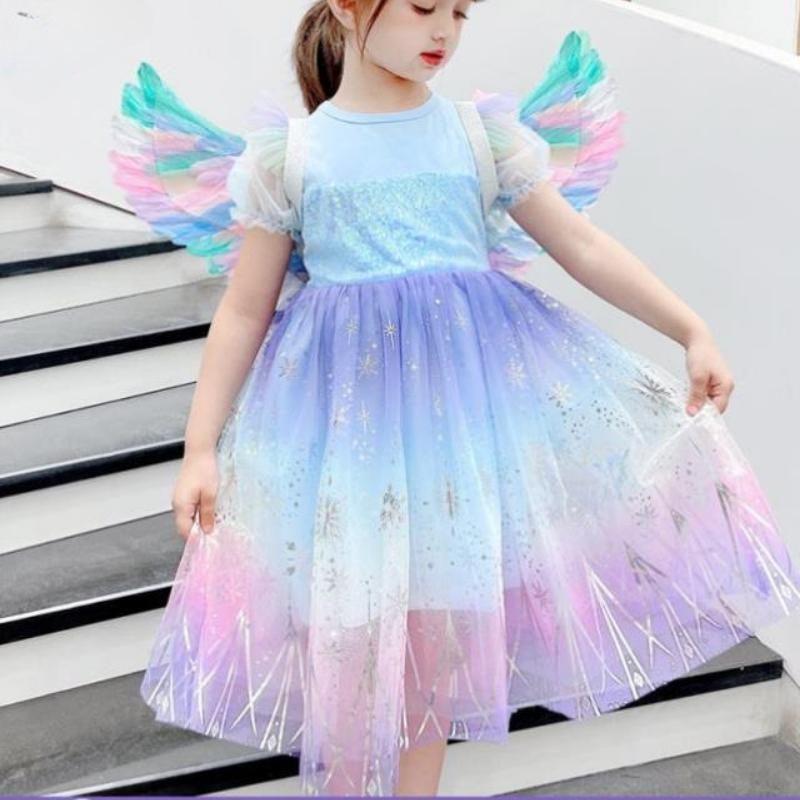 Girls' Fashionable Unicorn Winged Dress: Summer Children's Tulle Princess Dress