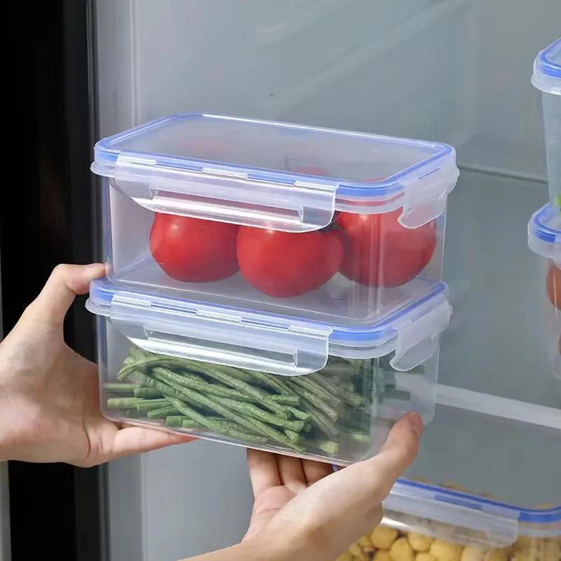 Sealed Rectangular Refrigerator Storage Box with Lid Plastic Trasparent Crisper Food Containers Stackable Microw